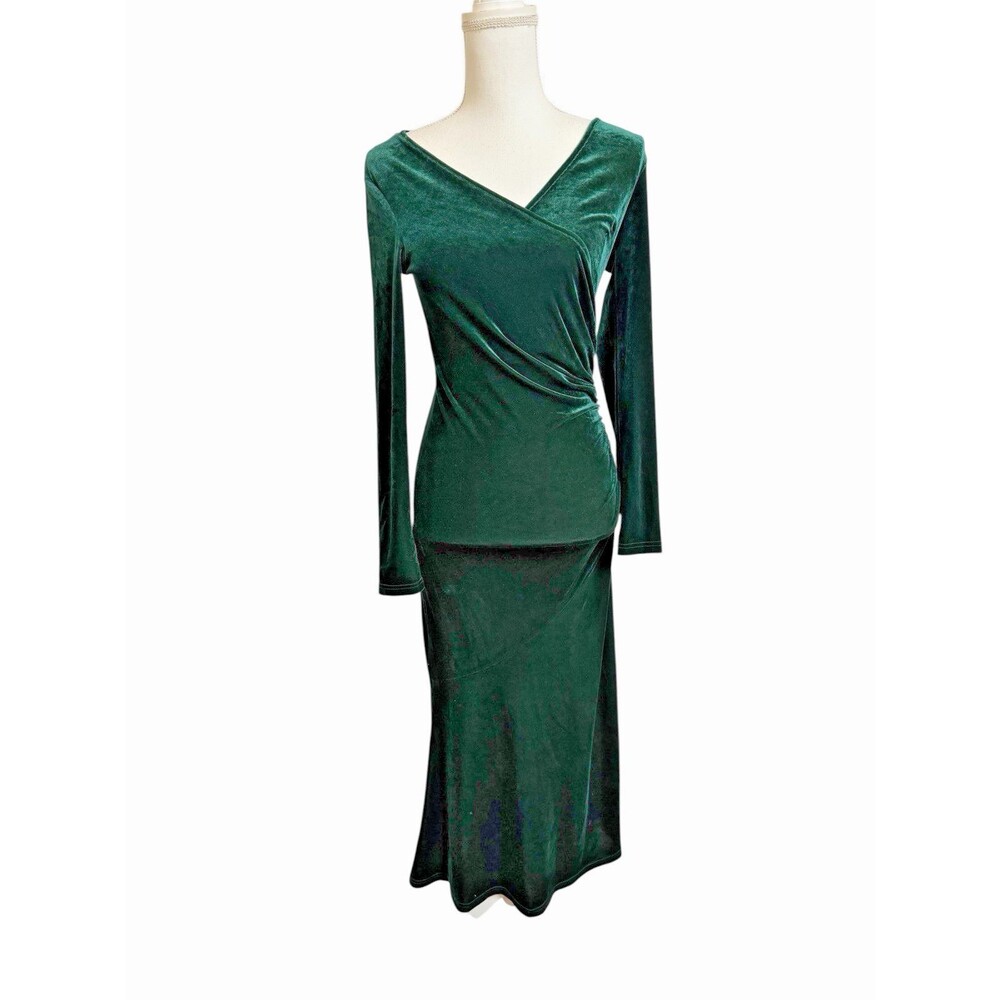 ZABERRY Women's S Dark Green Velvet Long Sleeve Maxi Dress